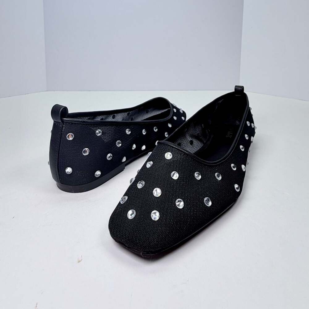 Open Edit Lennox Rhinestone Embellished Mesh Ballet Flats 8.5